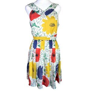 Girls From Savoy Anthropologie Size 4 100% Silk Dress Lined Primary Blooms Flora